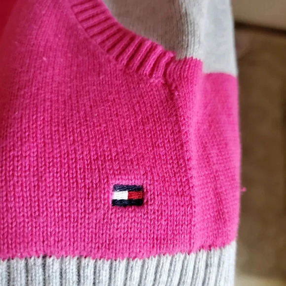 Tommy Hilfiger Gray and Hot Pink Striped Sweater with Hood Women's Size XL - Picture 5 of 14
